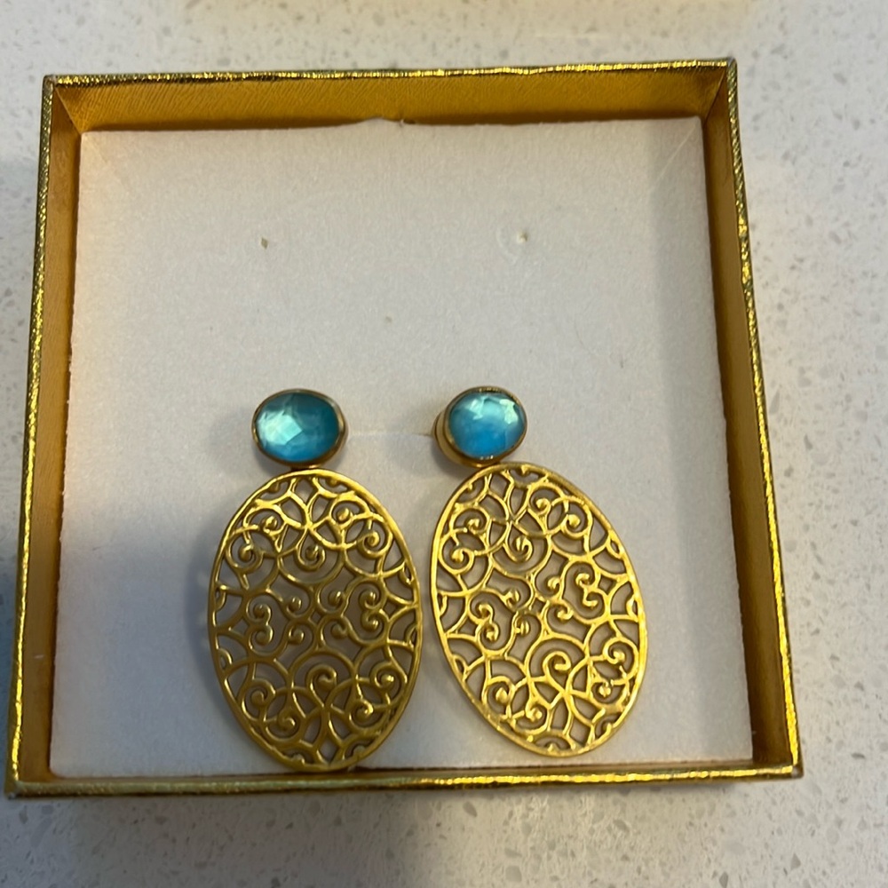 Julie Vos blue and gold drop earrings